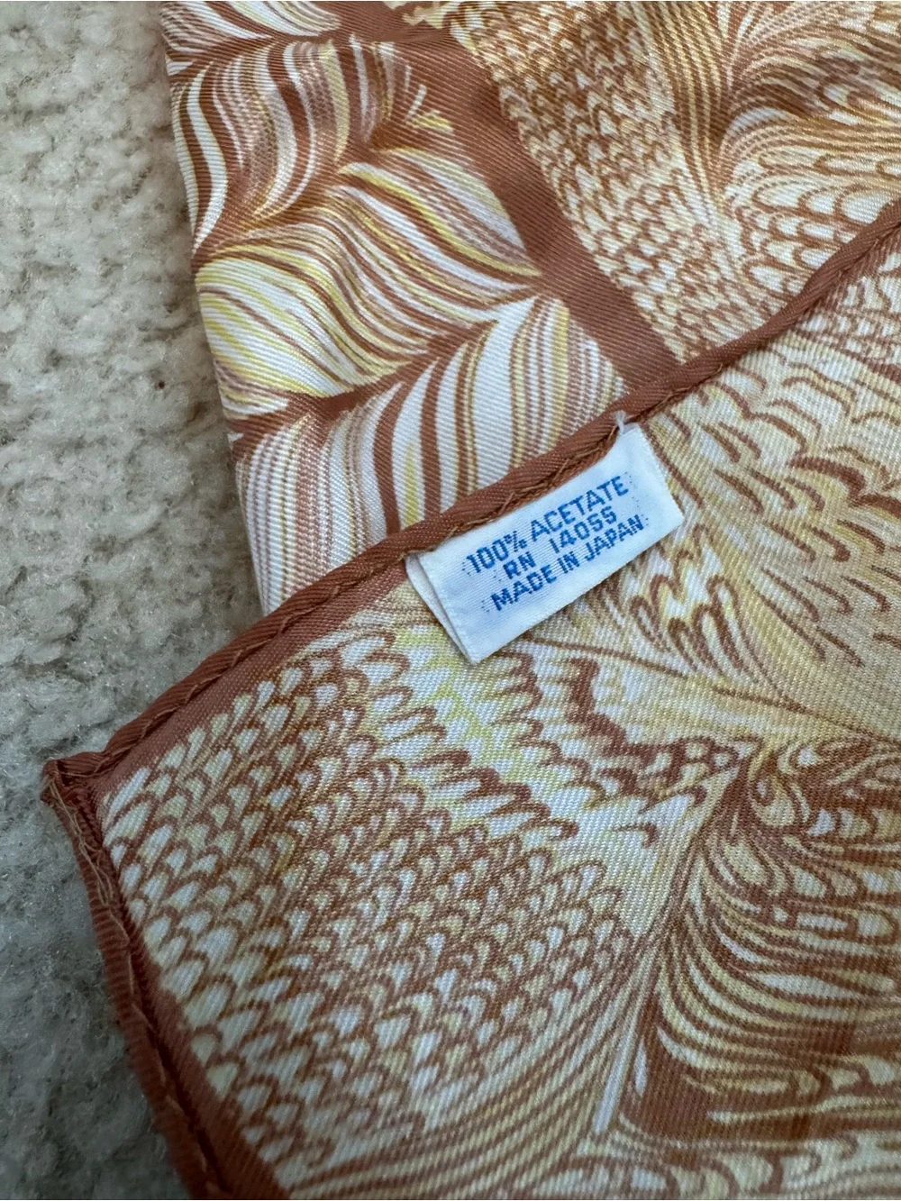 Vintage tan patterned square hair purse handbag scarf made in Japan